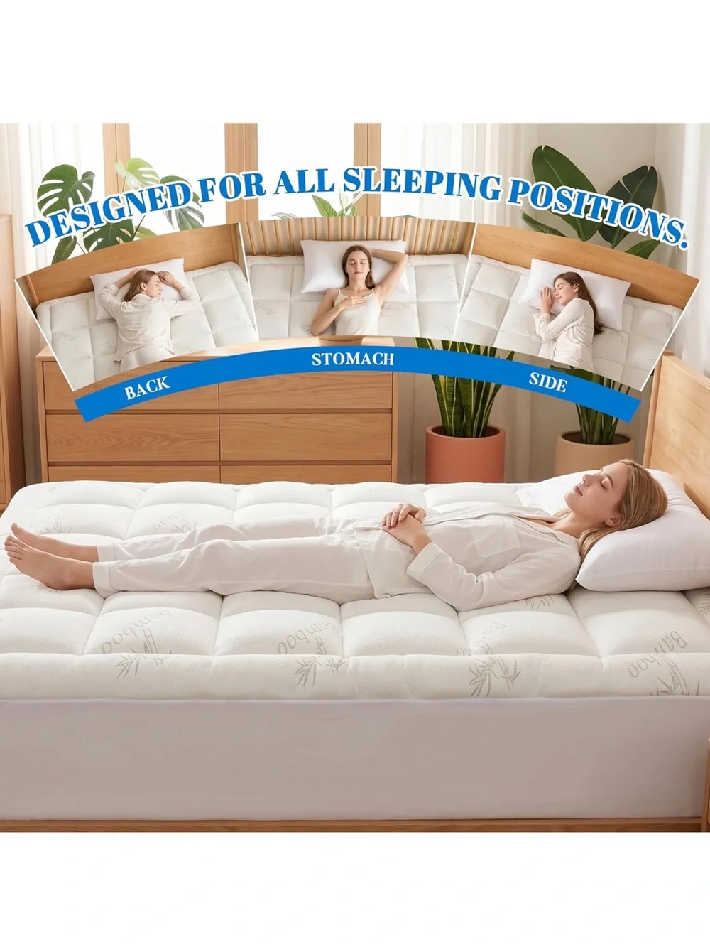 100% waterproof queen size mattress topper viscose made from bamboo pillow